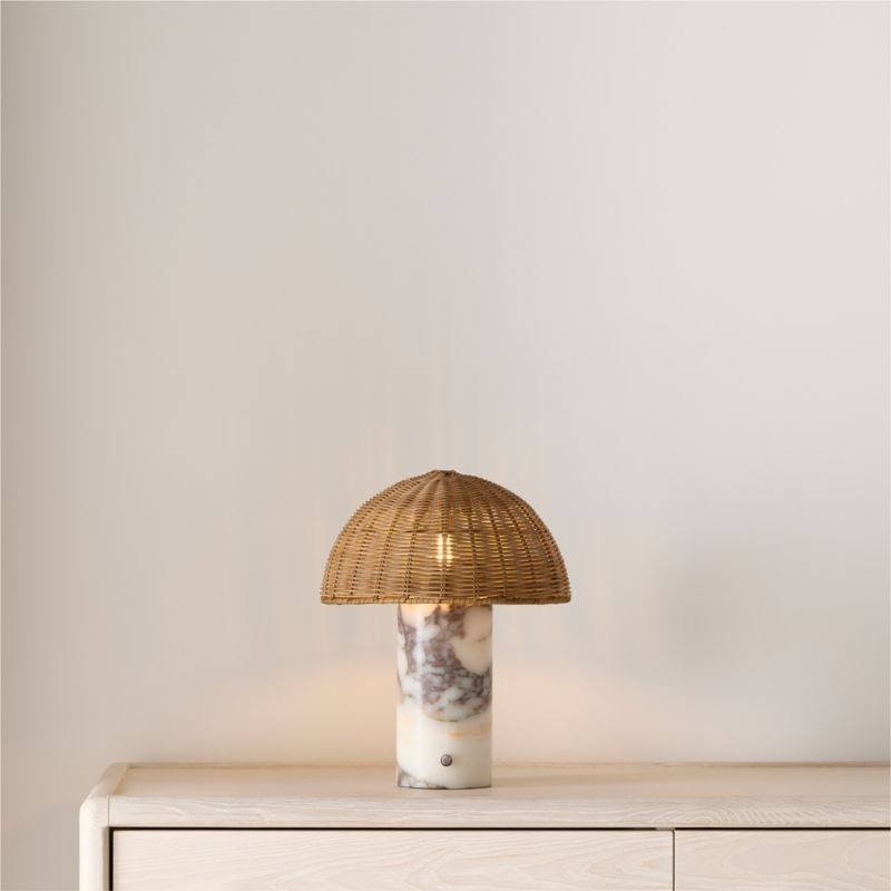 Seine Calacatta White Marble Mini Table Lamp with Rattan Shade 13 | Crate & Barrel