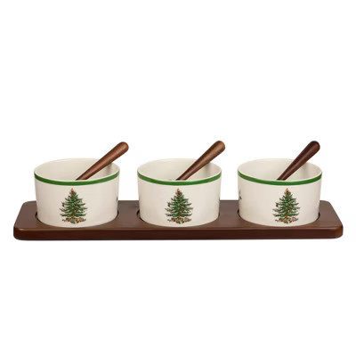 Spode Christmas Tree Holiday Serving Dishes - 7-Piece Set, Beige/Green, Ceramic Serving Bowl - Dishwasher and Microwave Safe, Festive Tableware | Target