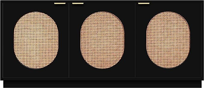 Meridian Furniture Collection Mid-Century Modern Sideboard/Buffet with Natural Cane, Brushed Bras... | Amazon (US)