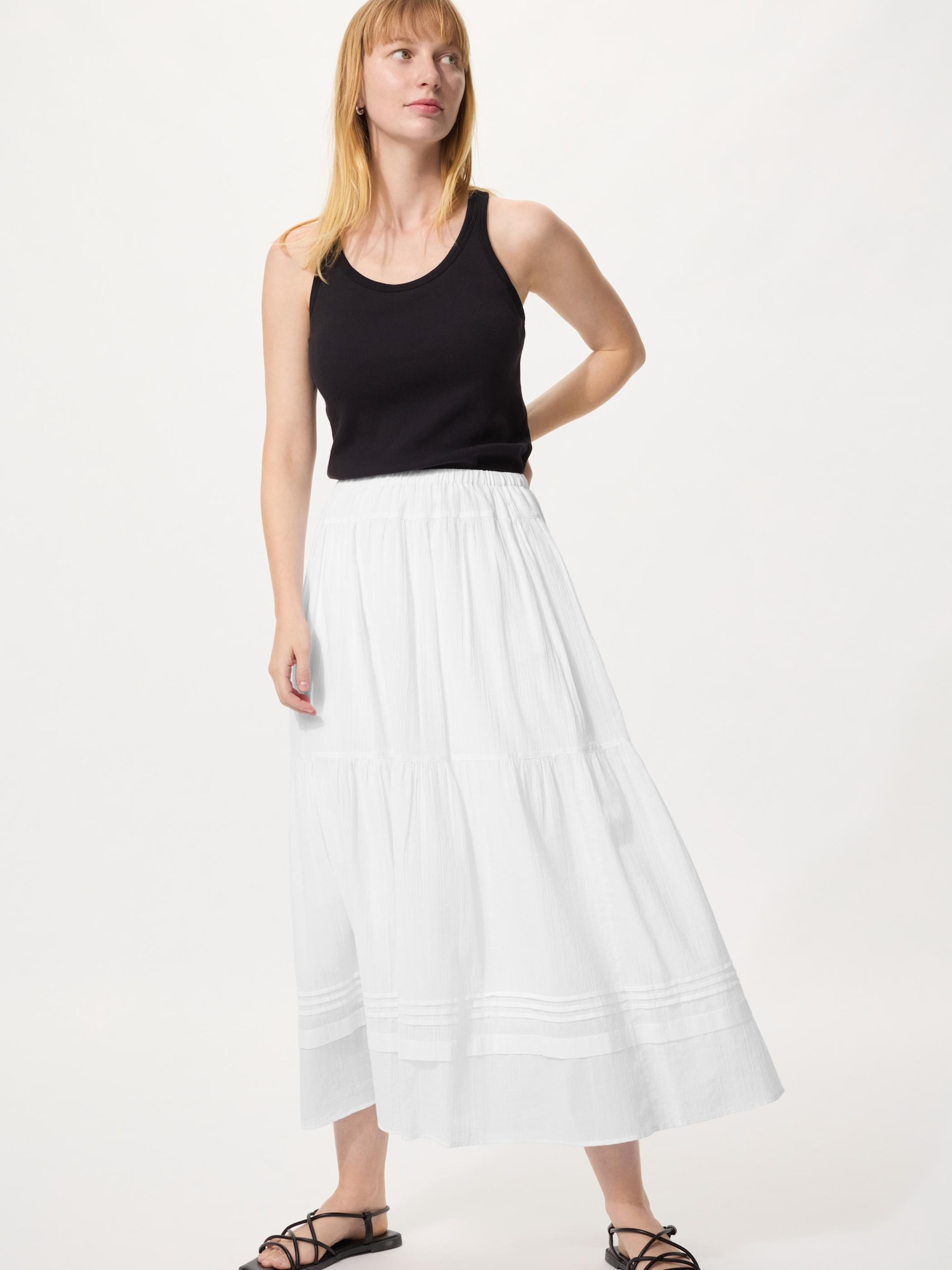 Women's Tiered Maxi Skirt White XS 100% Cotton UNIQLO US | UNIQLO (US)