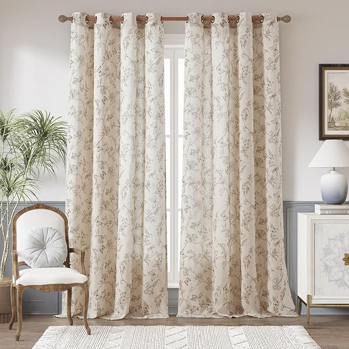 jinchan Floral Linen Curtains for Living Room 96 Inch Length Butterfly Curtain Taupe Floral Curta... | Amazon (US)