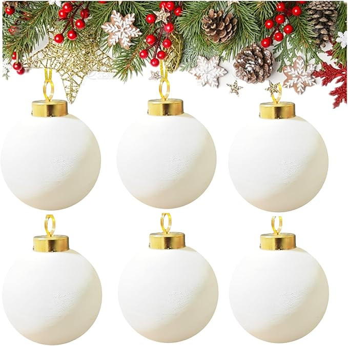 White Glass Christmas Ball Ornaments, Ceramic Ornaments to Paint, DIY Ceramic Ball Ornaments Whit... | Amazon (US)
