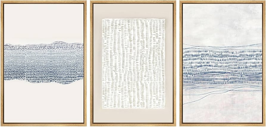 SIGNWIN Framed Canvas Print Wall Art Set Blue White Grunge Geometric Pattern Abstract Shapes Cozy... | Amazon (US)