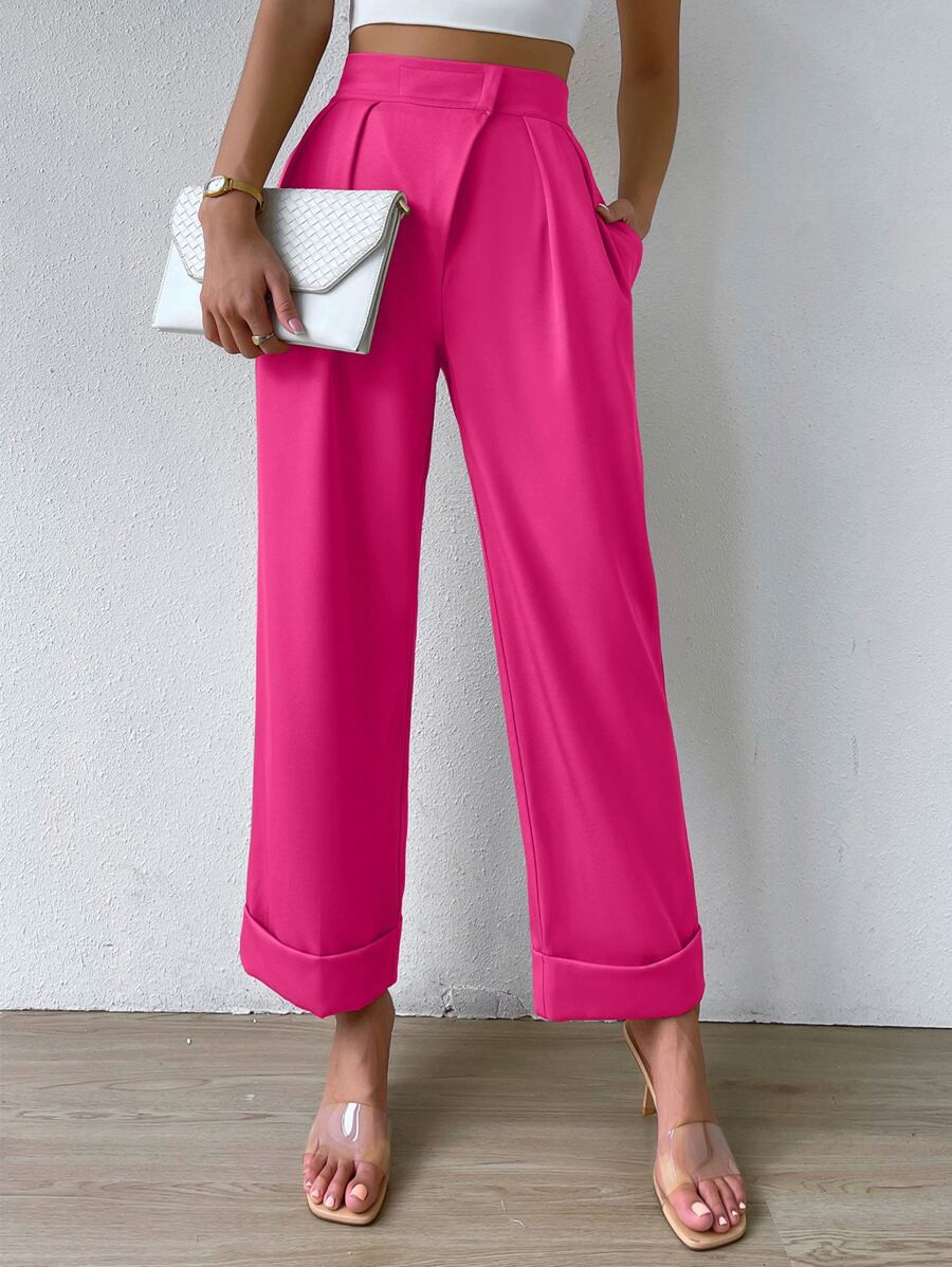 SHEIN Unity High Waist Plicated Detail Straight Leg Pants SKU: sw2208016282899009(1000+ Reviews)$... | SHEIN