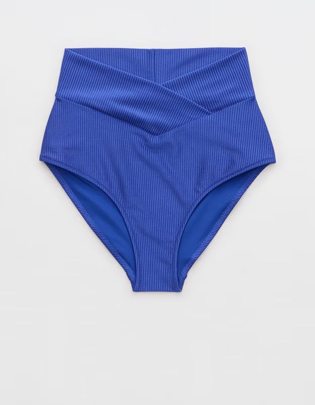 Aerie Shine Rib Crossover High Waisted Bikini Bottom | Aerie