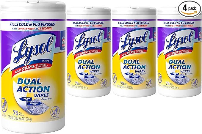 Lysol Dual Action Disinfectant Wipes, Multi-Surface Antibacterial Scrubbing Wipes, For Disinfecti... | Amazon (US)