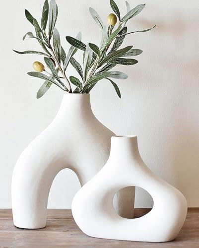 Carrot's Den Donut Vase, Set of 2 - White Large Ceramic Vase - Minimalist Nordic, Hollow | Table ... | Amazon (US)