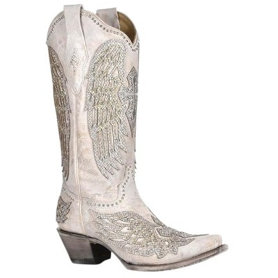 Corral Boots Womens Glitter Inlay Cross and Wings Embroidery Cowboy Boots, White (7) | Target