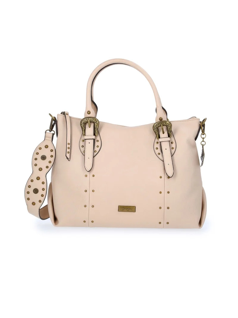 Jessica Simpson Women's Daphne Studded Faux Leather Satchel Handbag, Sandstone | Walmart (US)