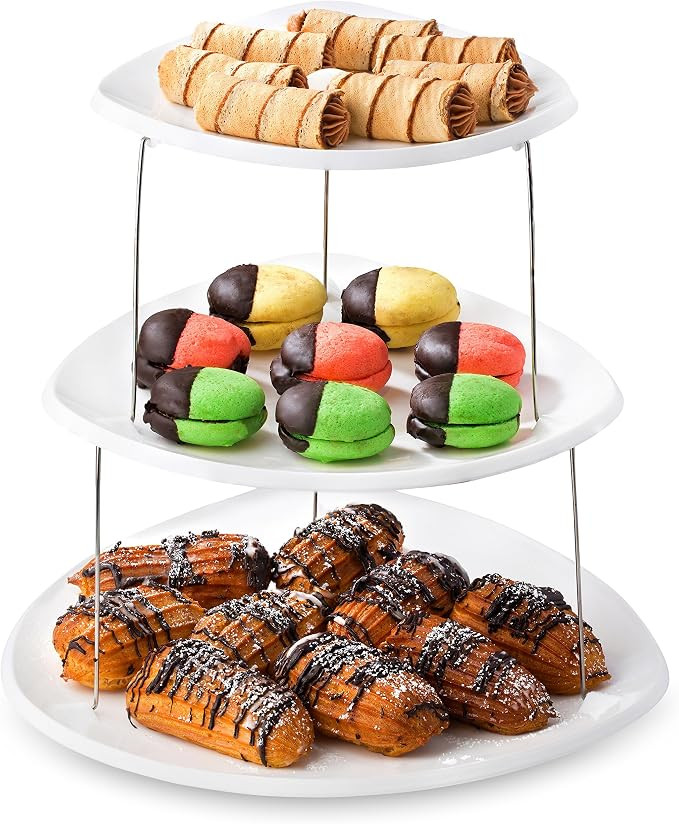 Collapsible Party Tray, 3 Tier - The Decorative Plastic Appetizer Trays Twist Down and Fold Insid... | Amazon (US)