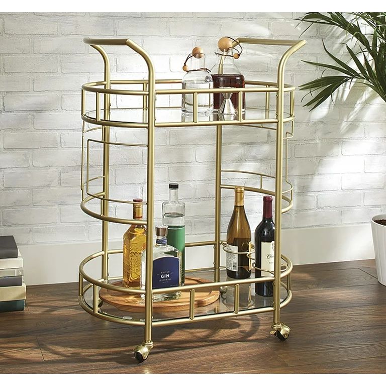 Better Homes & Gardens Gold Metal and Glass Fitzgerald Serving Bar Cart | Walmart (US)