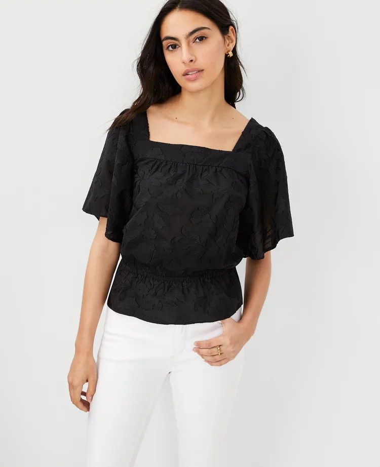 Clip Square Neck Cinched Waist Top | Ann Taylor (US)