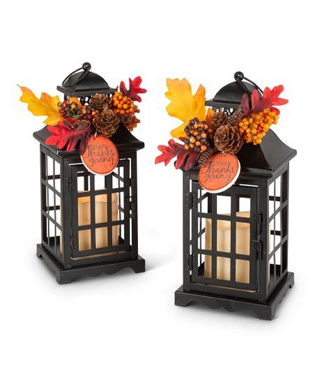 Black 'Happy Thanksgiving' Leaf LED Candle Lantern - Set of Two | Zulily