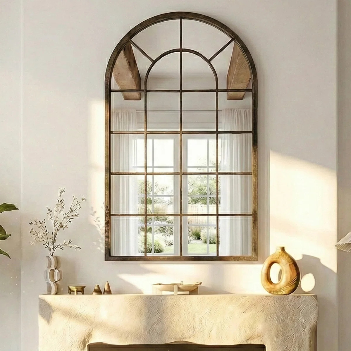 Rustic Iron Frame Windowpane Wall Mirror 43"L x 25"W | Wayfair North America
