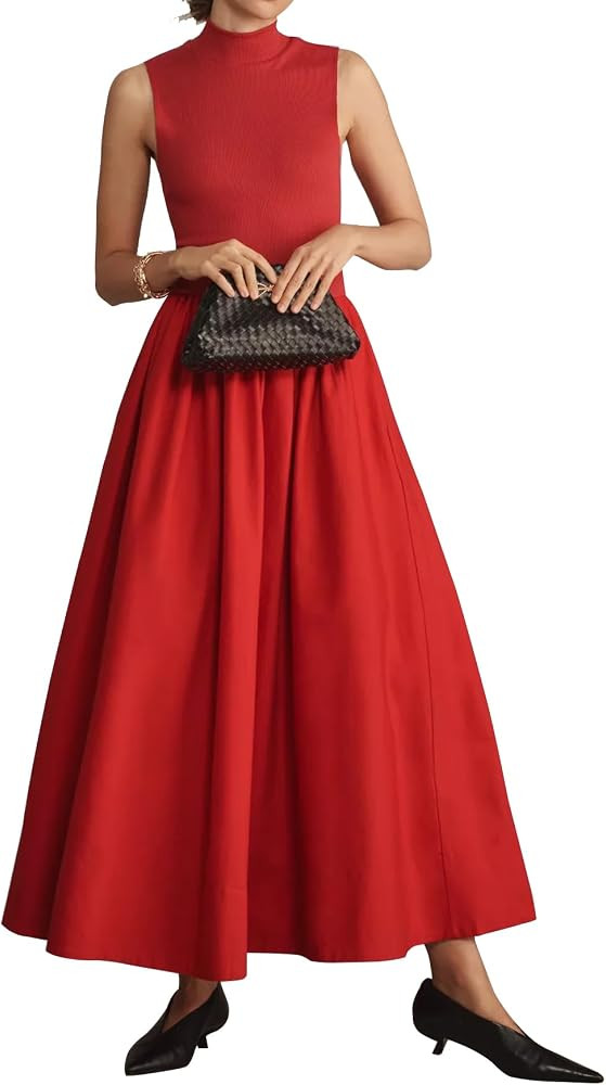 Women's Turtleneck Maxi Dress Sleeveless Elegant Patchwork Casual Flowy Mock Neck Long Dress with... | Amazon (CA)