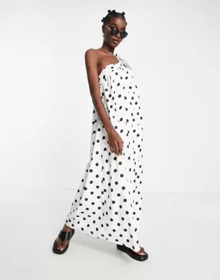 River Island polka dot one shoulder maxi dress in white | ASOS (Global)