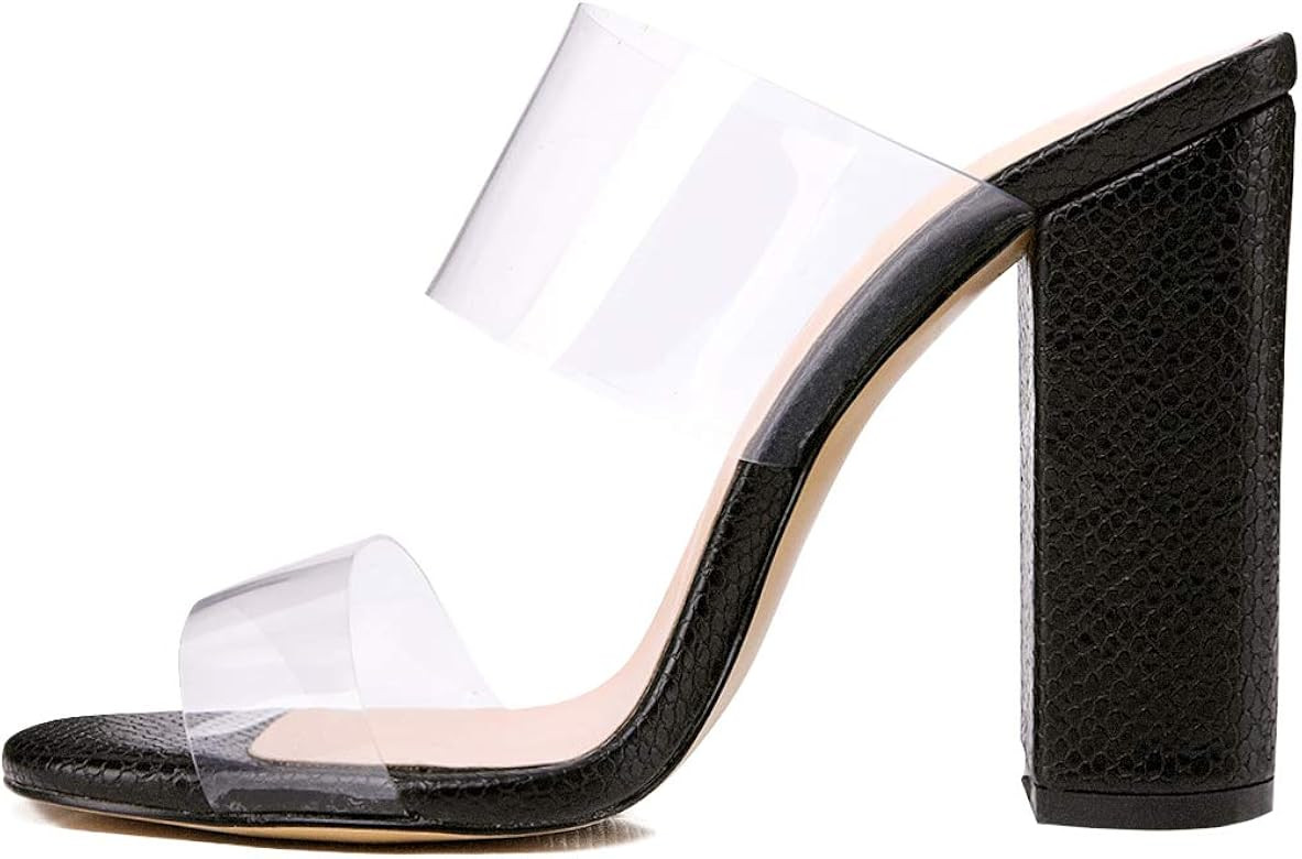 Richealnana Women's Clear Chunky Heels Mules Shoes | Amazon (US)