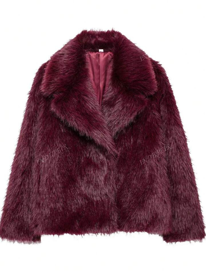 TrendsINDEFEIR Autumn/Winter New Thick Faux Fox Fur Lined Long Coat, Fur Jacket For Young Women | SHEIN