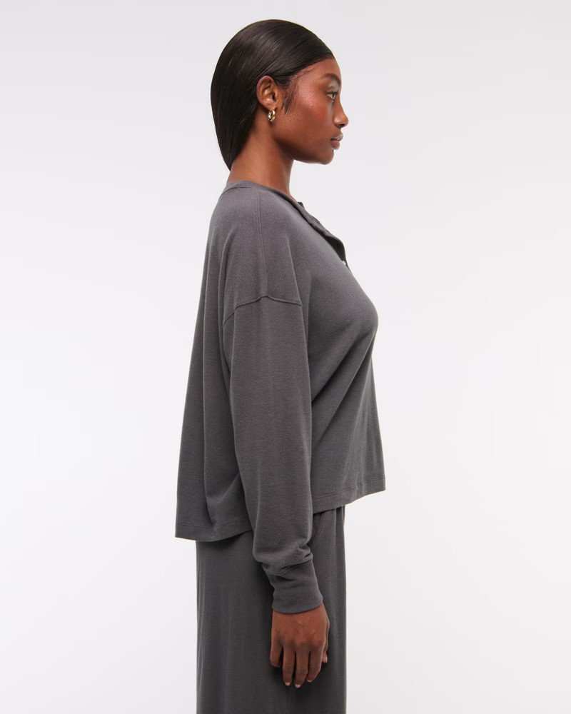 Women's Long-Sleeve Cozy Lounge Knit Oversized Henley Top | Women's Sleepwear & Loungewear | Aber... | Abercrombie & Fitch (US)