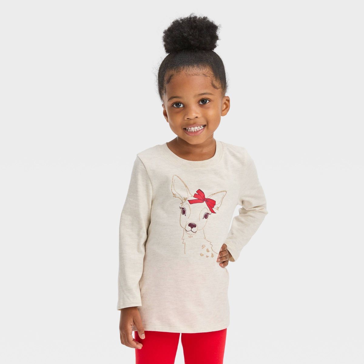 Toddler Deer Long Sleeve T-Shirt - Cat & Jack™ Heather Beige | Target