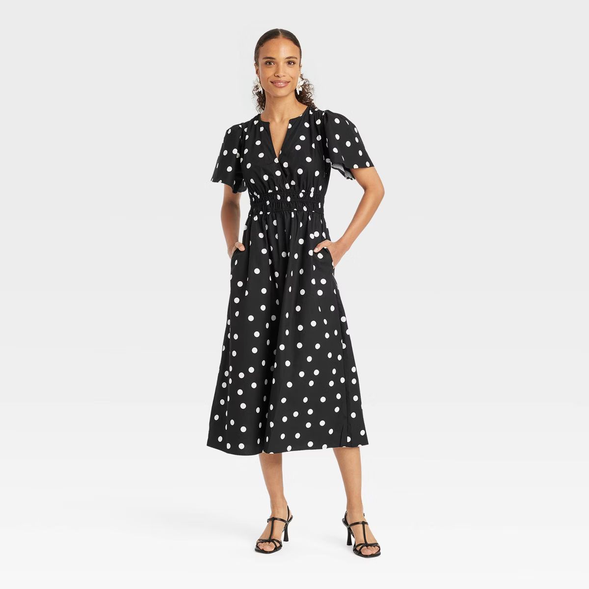 Women's Flutter Short Sleeve Poplin Midi A-Line Dress - A New Day™ | Target