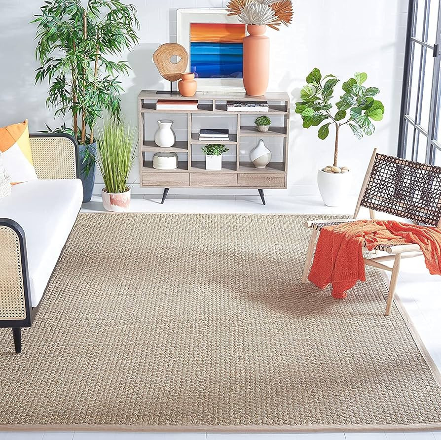 SAFAVIEH Natural Fiber Collection Area Rug - 6' x 9', Natural & Beige, Border Basketweave Seagras... | Amazon (US)