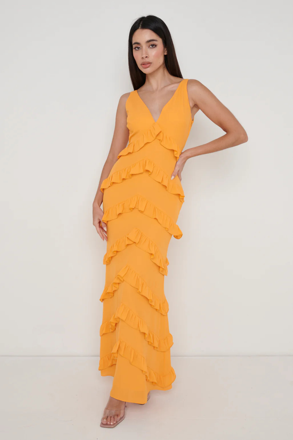 Piper Ruffle Maxi Dress - Tangerine | Pretty Lavish (UK)