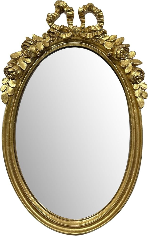 Vintage Vanity Makeup Desk Mirror, Antique Gold Bow Ellipse Table Mirror for Dressing Table, Bedr... | Amazon (US)