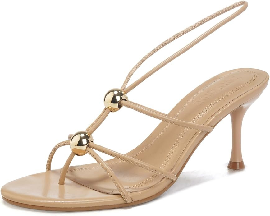 YULVSHOE Women's Lace Up Kitten Heels Round Open Pointed Toe Heels Mid Heeled Sandals for Women | Amazon (US)