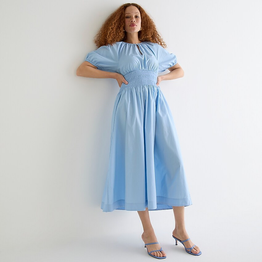 Puff-sleeve smocked-waist midi dress | J. Crew US