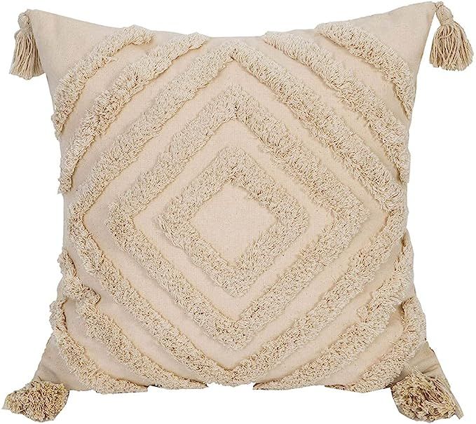 Faycole Morocco Tufted Throw Pillow Case with Tassels Boho Farmhouse Cushion Covers for Sofa Couc... | Amazon (US)