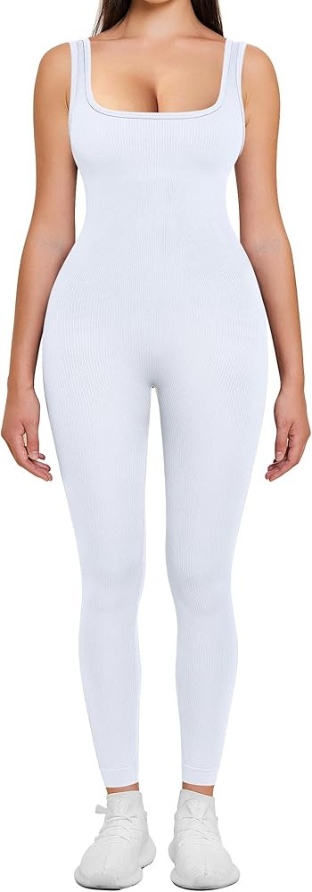 TrainingGirl Womens One Piece Workout Jumpsuits Square Neck Tank Tops Rompers Ribbed Sleeveless E... | Amazon (US)
