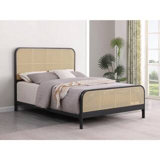 Lanewood Black Metal Frame Queen Panel Bed with Open Cane Webbing | The Home Depot
