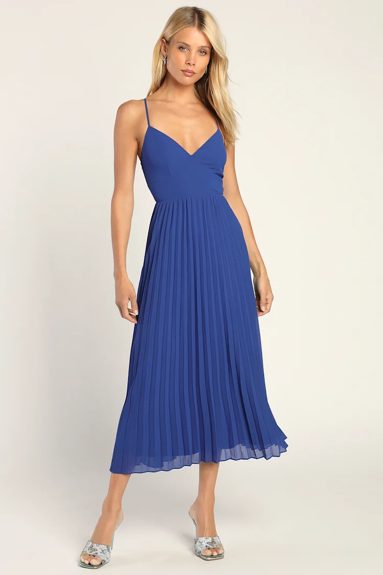 Perfectly Passionate Royal Blue Pleated Sleeveless Midi Dress | Lulus (US)