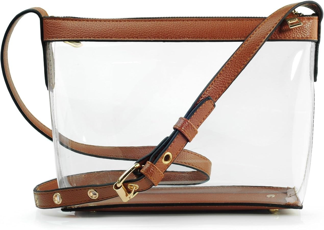 Clear Zipper Cross Body Bag with Vegan Leather Trim | Amazon (US)