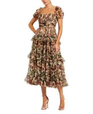 Chiffon Puff Sleeve A Line Midi Dress with Ruffles | Bloomingdale's (US)