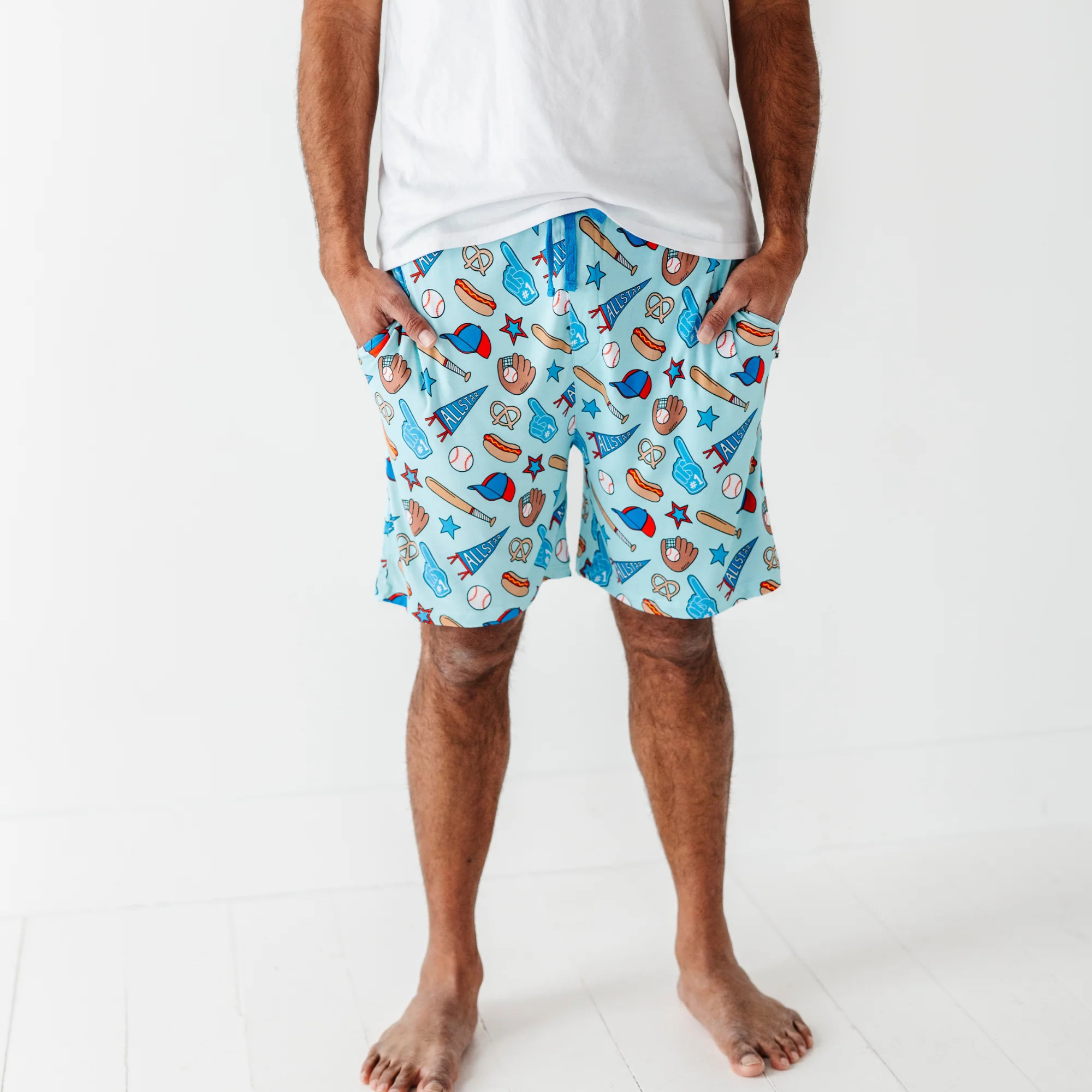 No Place Like Home Blue Baseball Mens Lounge Shorts | Kiki + Lulu