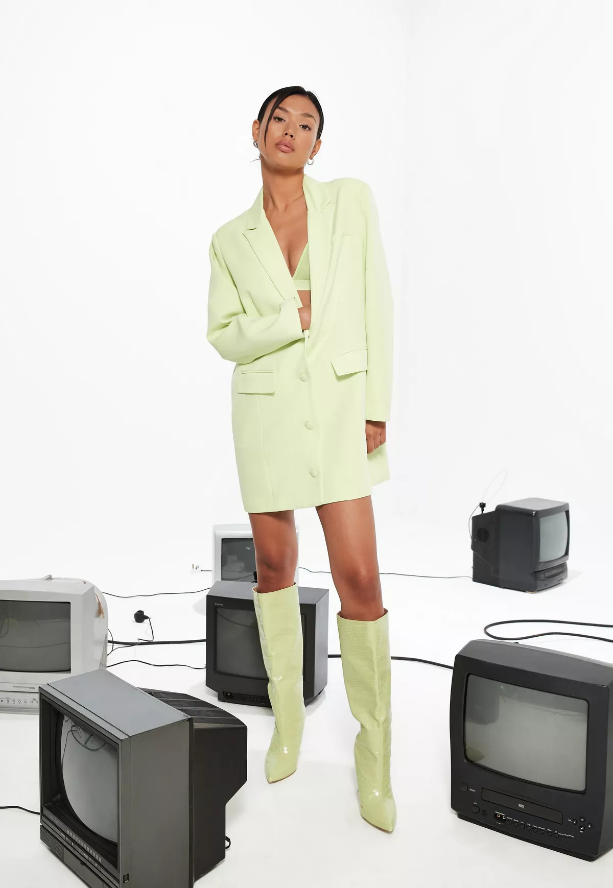 Lime Oversized Button Front Blazer Dress | Missguided (US & CA)