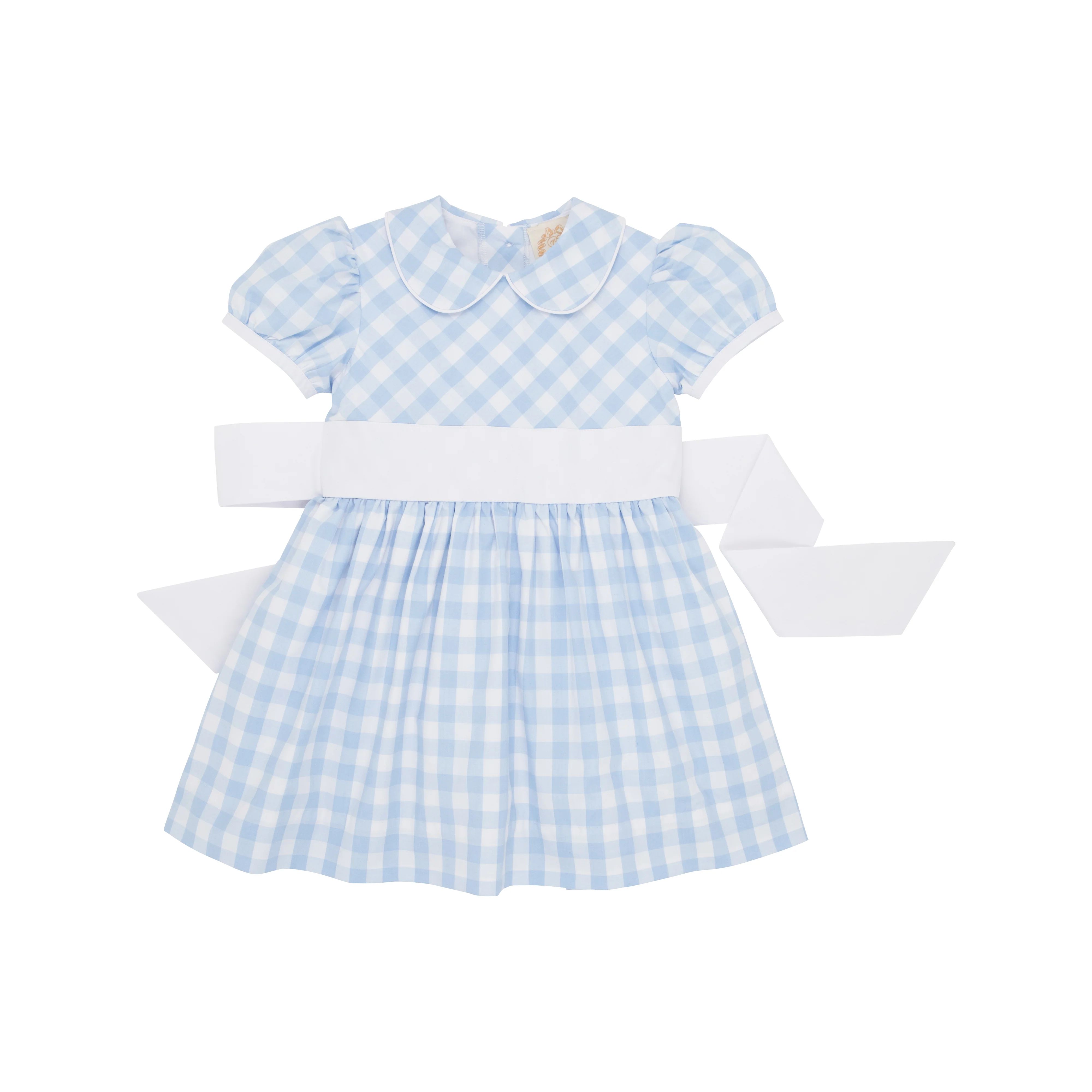 Cindy Lou Sash Dress - Beale Street Blue Check with Worth Avenue White | The Beaufort Bonnet Company