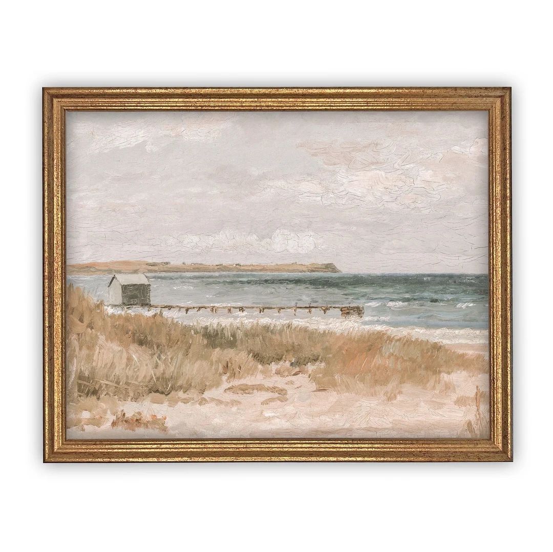 Vintage Framed Canvas Art // Framed Vintage Print // Vintage Oil Painting // Coastal Beach Art //... | Etsy (US)