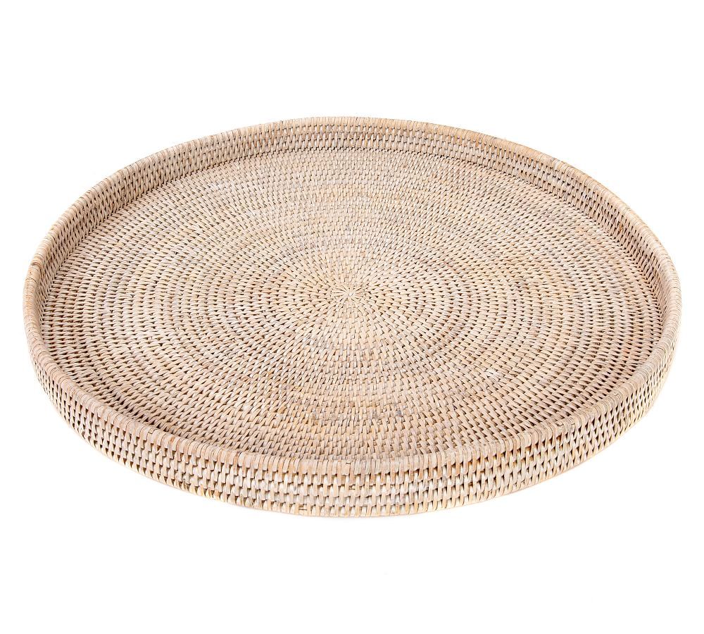 Tava Handwoven Rattan Round Serving Tray, White Wash | Pottery Barn (US)