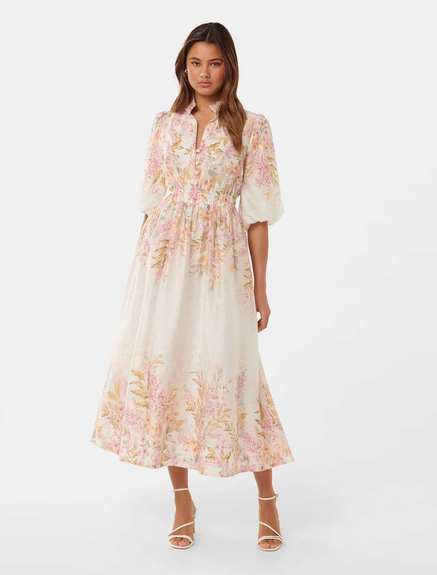 Ivy Printed Puff-Sleeve Midi Dress | Forever New (UK & IE)