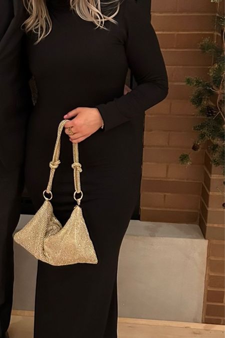 Long sleeve bodycon high neck maxi dress and gold rhinestone purse from Amazon! Skims dupe dress 

#LTKunder100 #LTKcurves #LTKitbag