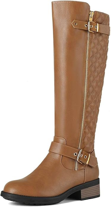 DREAM PAIRS Women's Knee High Boots Low Block Heel Riding Boots Round Toe Side Zipper Biker Motor... | Amazon (US)