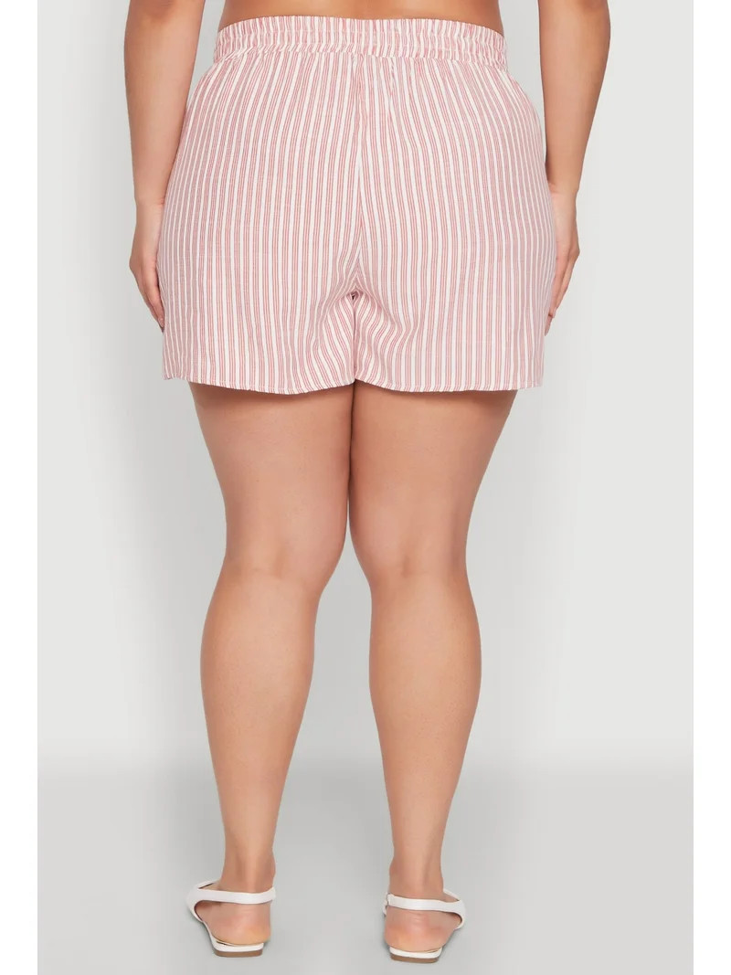 Womens Plus Size Striped Elastic Waist Shorts | Walmart (US)