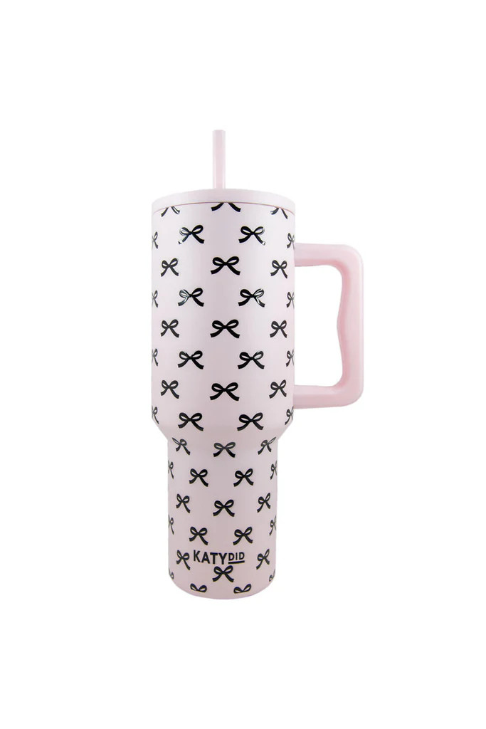 Black & Pink Mini Coquette Bows 38 Oz Tumbler w/ Handle | Katydid.com