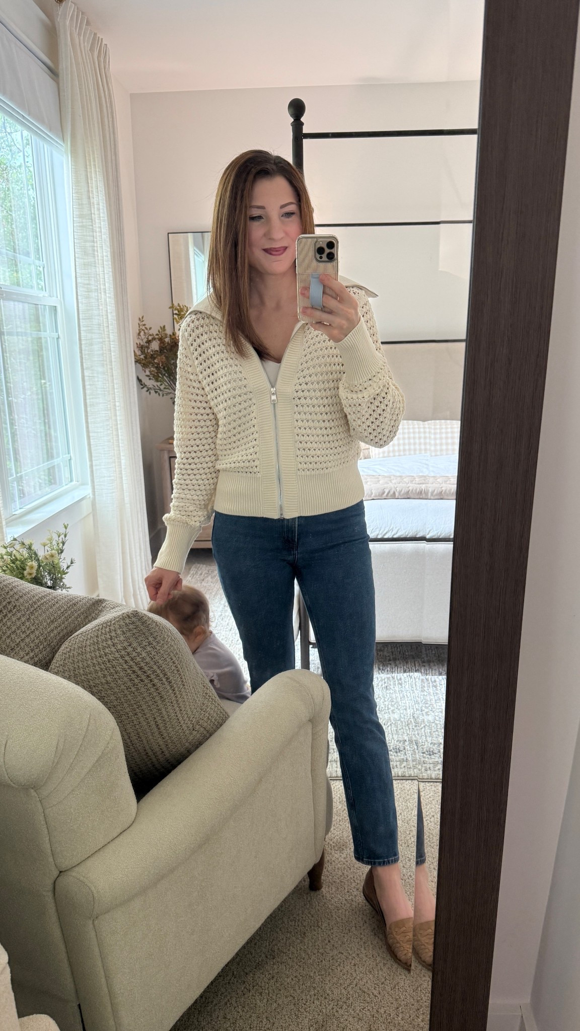 It was just chilly enough with the rainy day we had today that I could throw on my favorite knit sweater and jeans! Love the neck detail and pretty gold zipper! Has holes all around so it was perfect for our 60 degree day we had! ☀️

#LTKStyleTip #LTKHome #LTKWorkwear