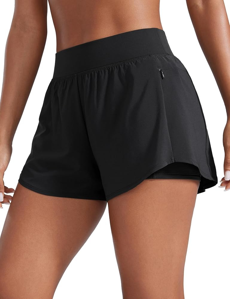 CRZ YOGA Double Layer Running Shorts for Women 3" High Waisted 2 in 1 for Athletic Tennis Workout... | Amazon (US)