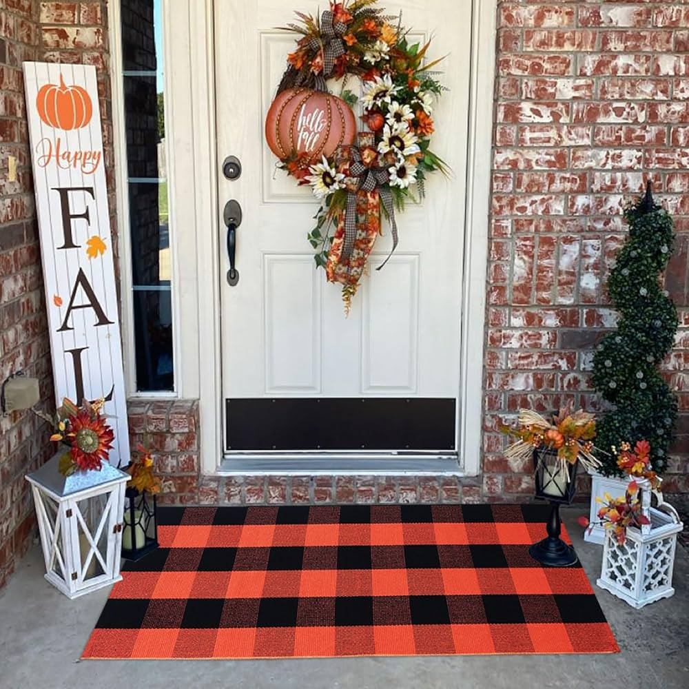 Buffalo Plaid Outdoor Rugs, 2'x4'3'' Orange and Black Checkered Indoor/Outdoor Area Rug, Layering... | Amazon (US)