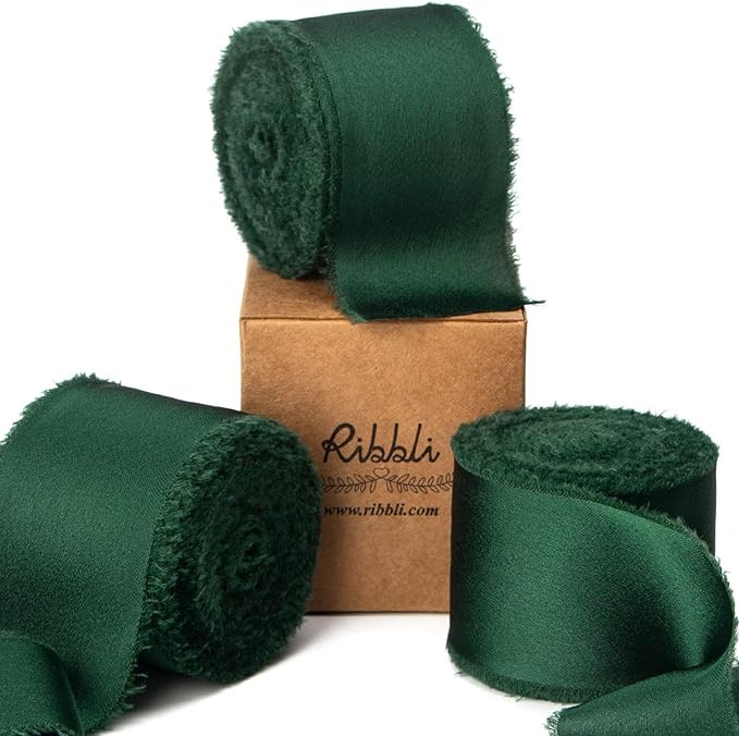 Ribbli Forest Green Silk Satin Ribbon 1.5 Inch x 30 Yard Handmade Frayed Chiffon Forest Green Rib... | Amazon (US)